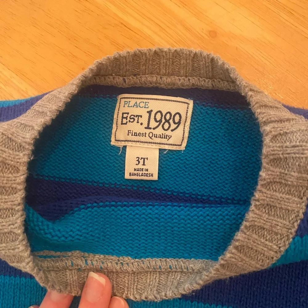 Kids Blue and Green Striped Crewneck Sweater - Picture 2 of 2